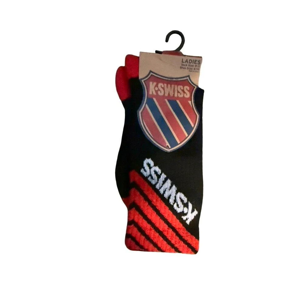 2 Pair K-Swiss Heritage Series Crew Socks Ladies Shoe Size 4-10 Black NEW